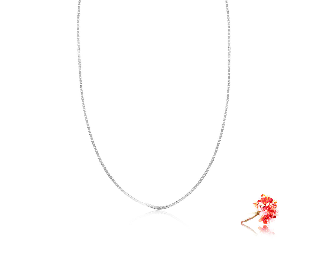 Box Chain, 40CM in 18k White Gold