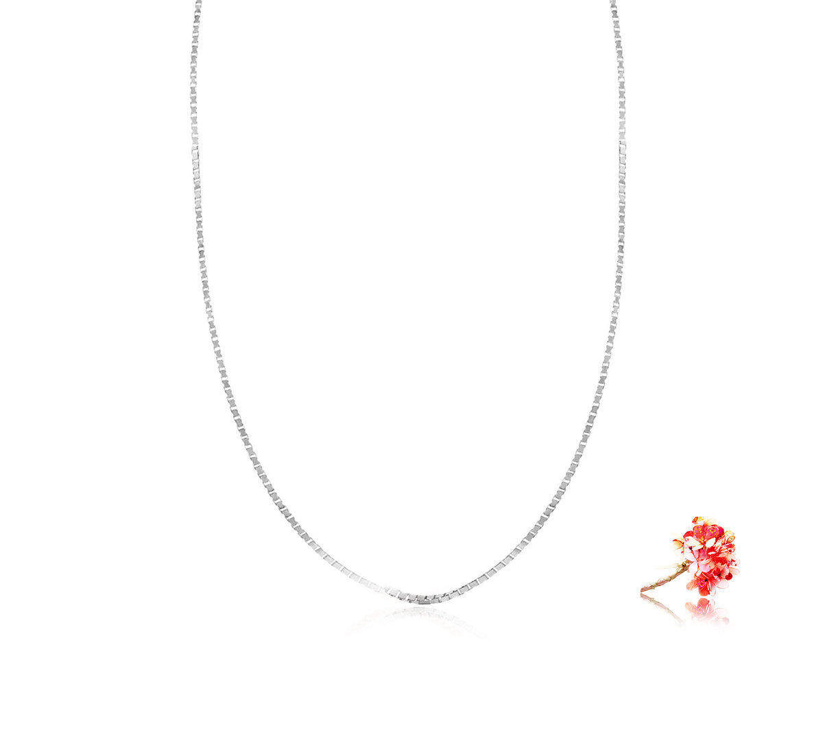 Box Chain, 45CM in 18k White Gold