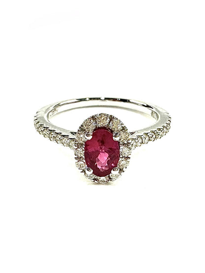 Oval Ruby Halo Diamond Ring