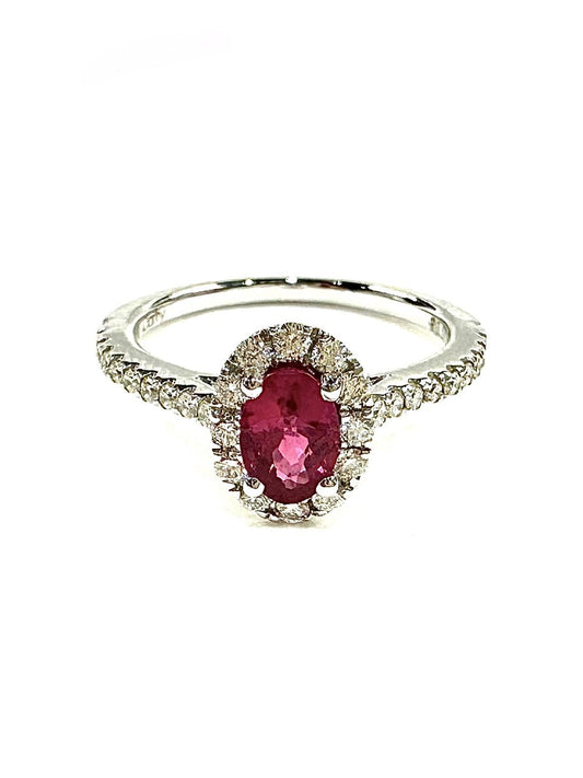 Oval Ruby Halo Diamond Ring