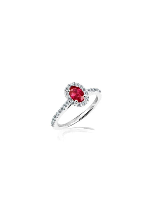 Oval Ruby Halo Diamond Ring