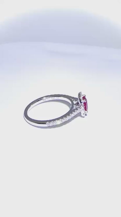 Oval Ruby Halo Diamond Ring